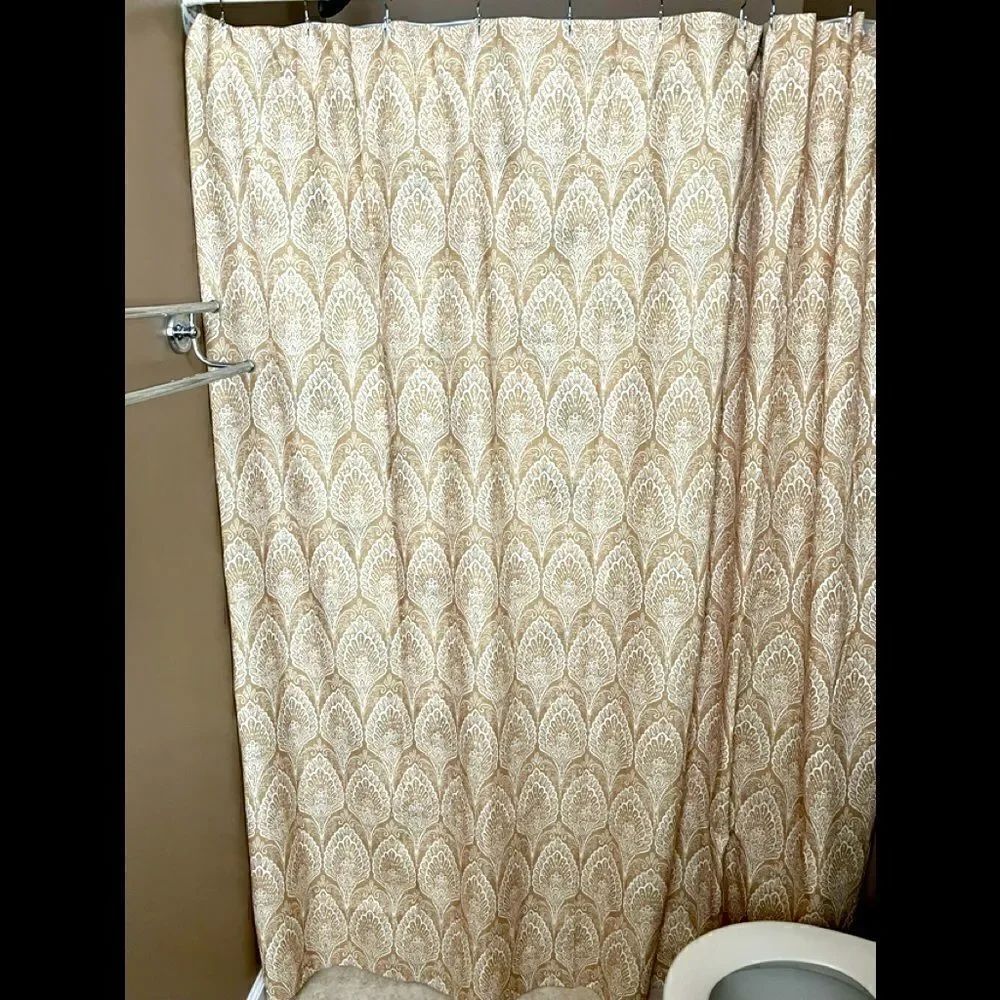 Mustard and Cream Floral Abstract Shower Curtain 72” by 72”